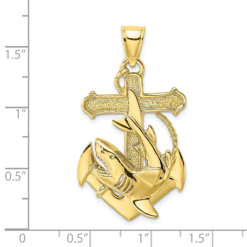 FJC Finejewelers 10 kt Yellow Gold 2-D Anchor with Shark Charm 29 x 21 mm