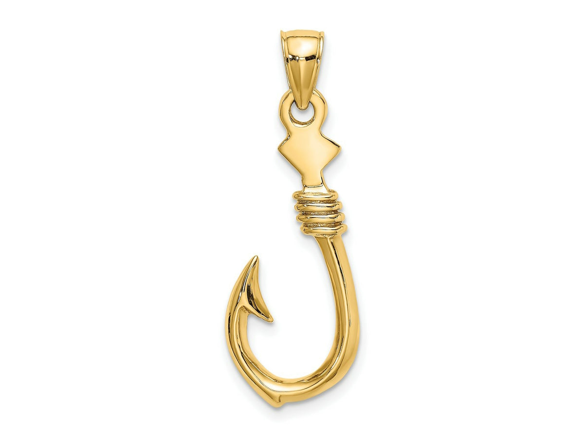 FJC Finejewelers 10 kt Yellow Gold 3-D Large Fish Hook with Rope Charm 34 x 12 mm