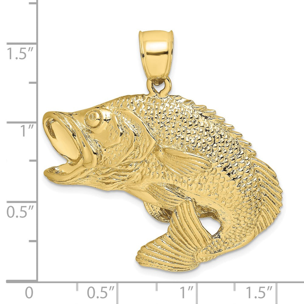 FJC Finejewelers 10 kt Yellow Gold 2-D Bass Fish Jumping Charm 26 x 36 mm