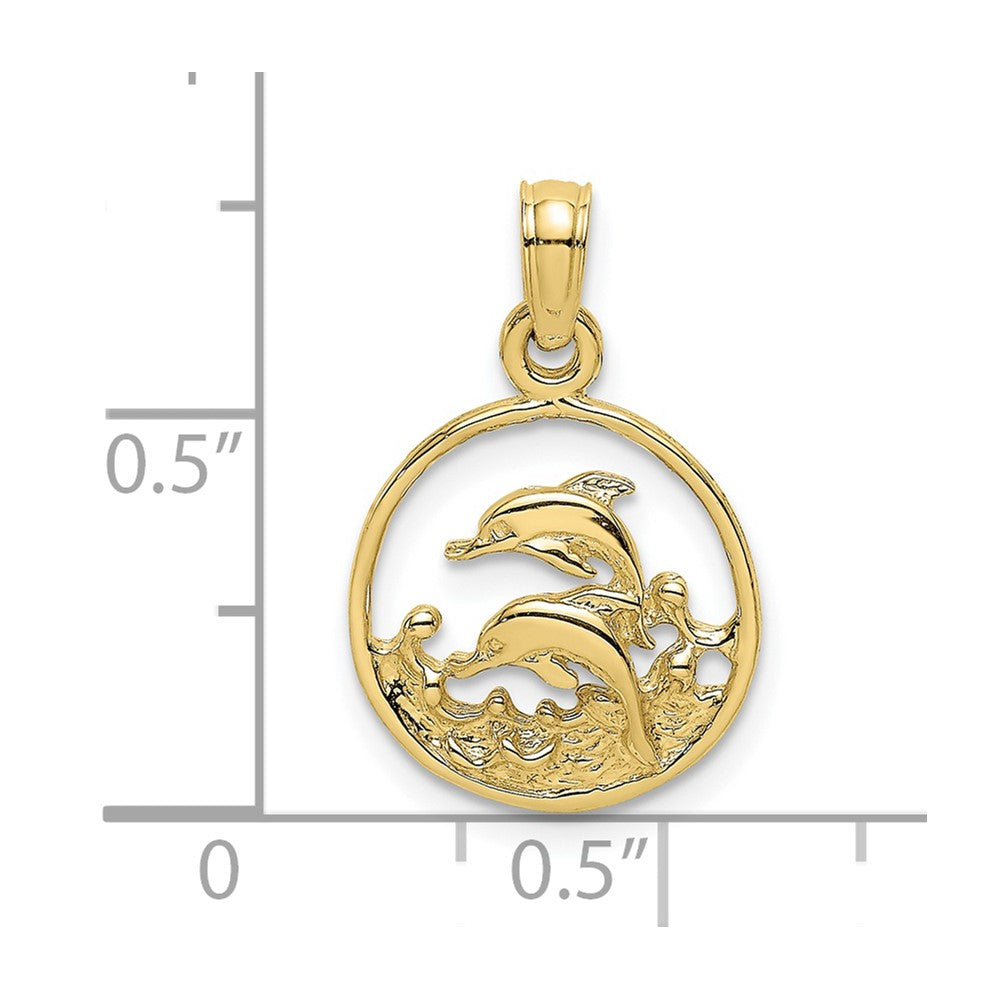 FJC Finejewelers 10 kt Yellow Gold Two Dolphins in Circle Charm 12 x 12 mm