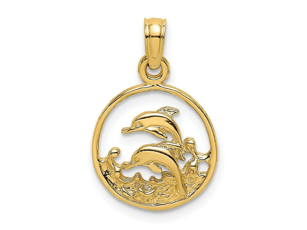 FJC Finejewelers 10 kt Yellow Gold Two Dolphins in Circle Charm 12 x 12 mm
