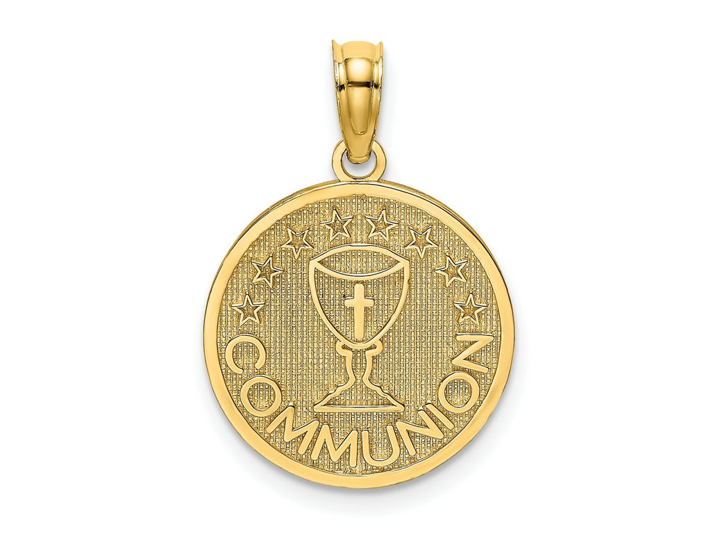 FJC Finejewelers 10 kt Yellow Gold Textured Communion Cup on Round Disc Charm 19 x 15 mm