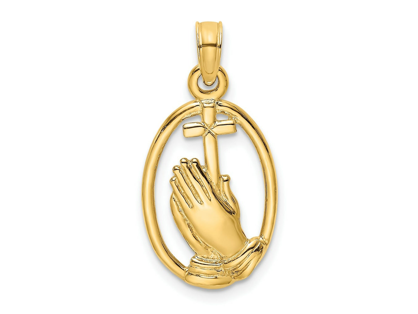 FJC Finejewelers 10 kt Yellow Gold Praying Hands and Cross In Oval Charm 21 x 12 mm