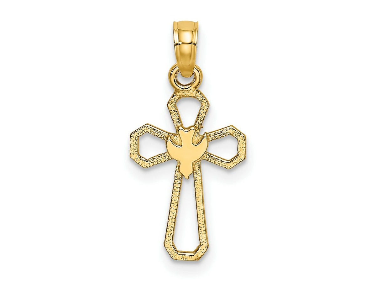 FJC Finejewelers 10 kt Yellow Gold Cut-Out Cross with Dove Charm 15 x 11 mm