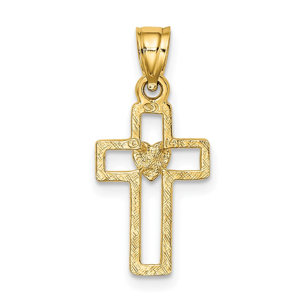FJC Finejewelers 10 kt Yellow Gold Cut-Out Cross with Heart Charm 15 x 10 mm