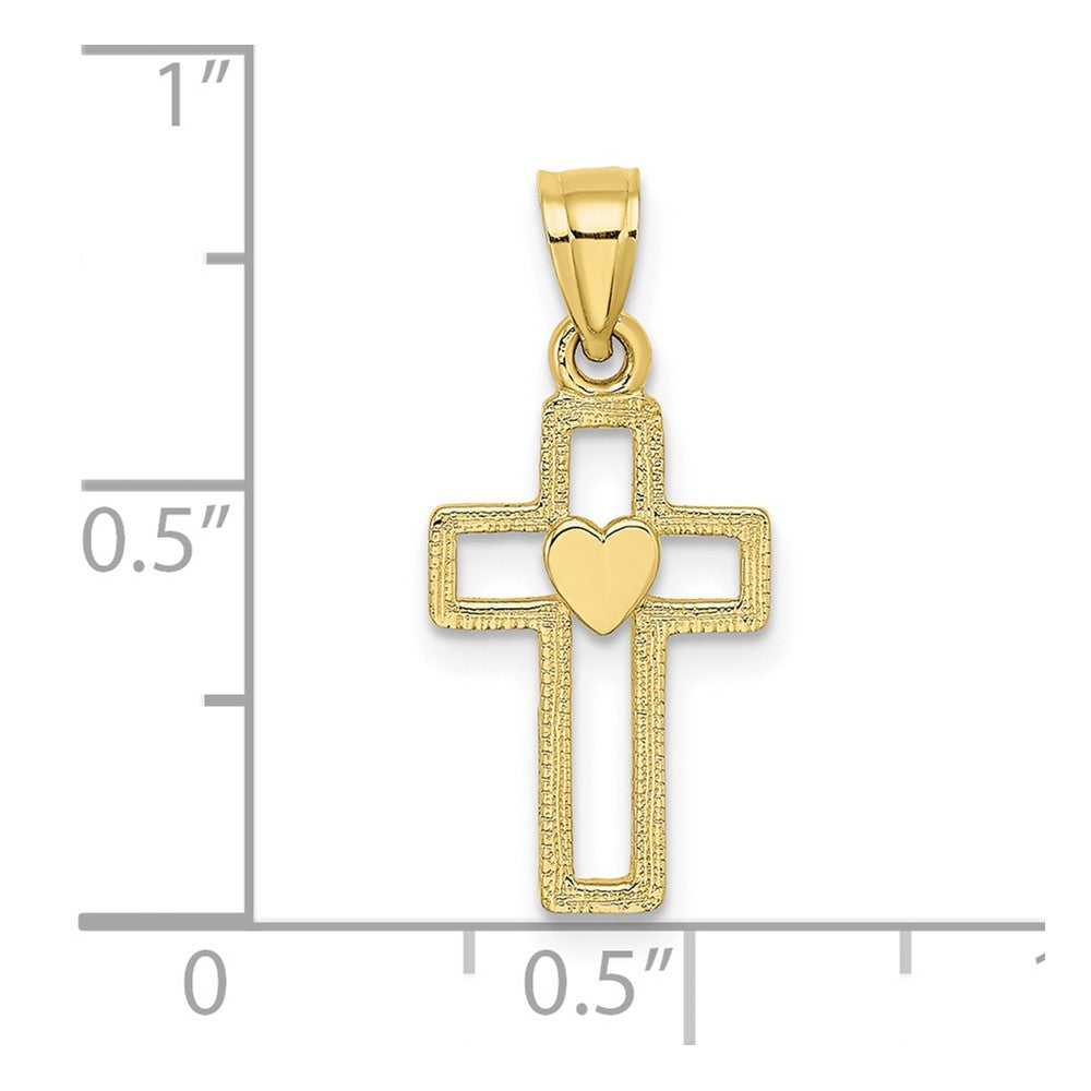 FJC Finejewelers 10 kt Yellow Gold Cut-Out Cross with Heart Charm 15 x 10 mm