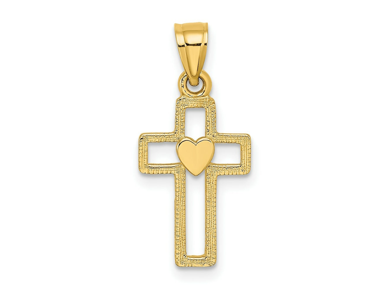 FJC Finejewelers 10 kt Yellow Gold Cut-Out Cross with Heart Charm 15 x 10 mm