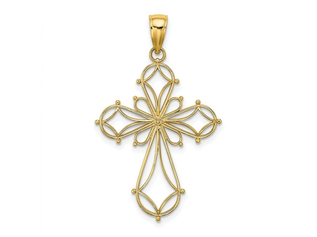 FJC Finejewelers 10 kt Yellow Gold Cut-Out Shapes Fancy Cross Charm 29 x 23 mm