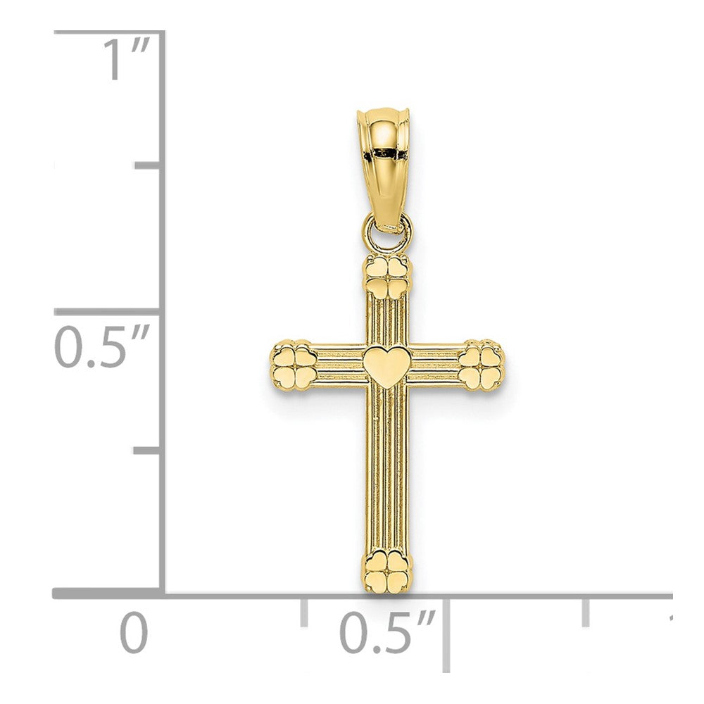 FJC Finejewelers 10 kt Yellow Gold Textured with Center Heart Small Cross Charm 14 x 10 mm