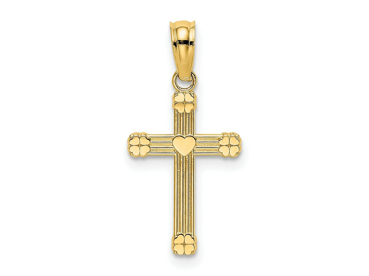 FJC Finejewelers 10 kt Yellow Gold Textured with Center Heart Small Cross Charm 14 x 10 mm