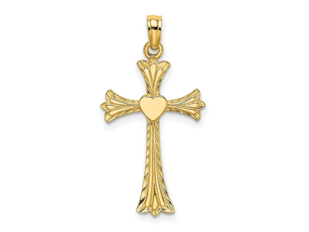 FJC Finejewelers 10 kt Yellow Gold Polished and Engraved Cross W/ Heart Charm 23 mm