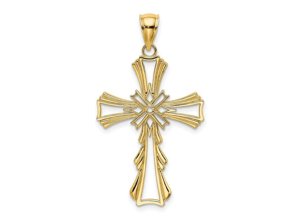 FJC Finejewelers 10 kt Yellow Gold Cut-Out with Teardrop Sides Cross Charm 29 mm