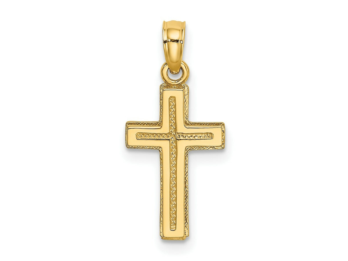 FJC Finejewelers 10 kt Yellow Gold 2-D Polished Textured Cross Charm 20 x 10 mm