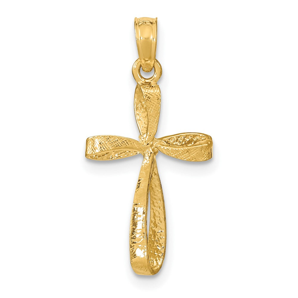 FJC Finejewelers 10 kt Yellow Gold 3-D Engraved Polished Twisted Cross Charm 17 x 11 mm