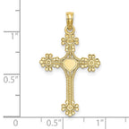 FJC Finejewelers 10 kt Yellow Gold Beaded Tip Cross with Heart Center Charm 24 x 17 mm
