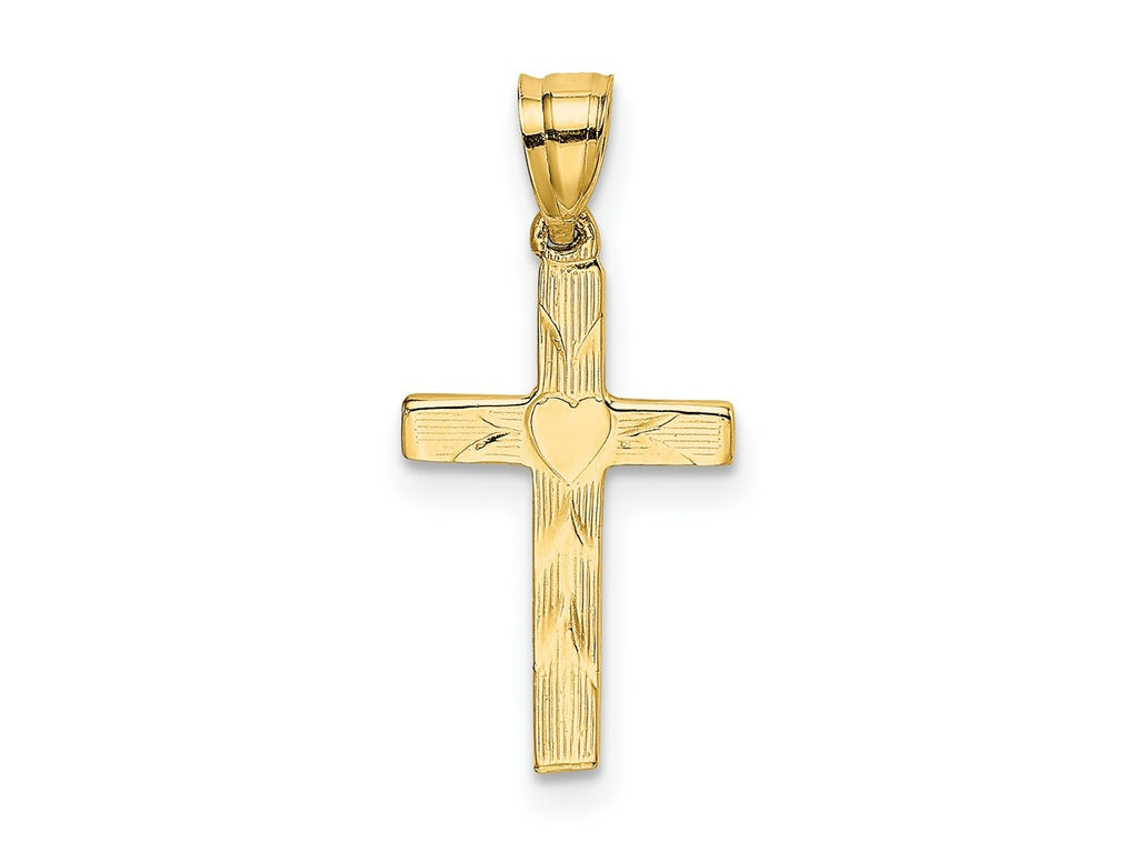 FJC Finejewelers 10 kt Yellow Gold Polished and Engraved Cross W/ Heart Center Charm 16 mm