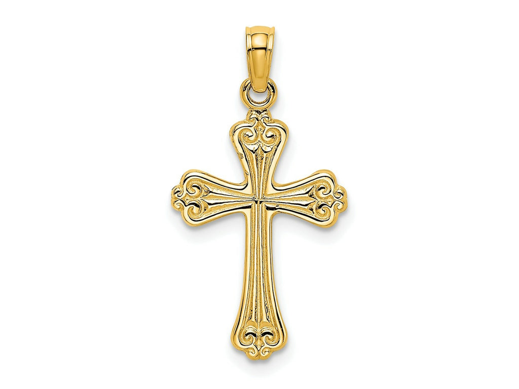 FJC Finejewelers 10 kt Yellow Gold Polished Engraved Cross Charm 19 x 13 mm