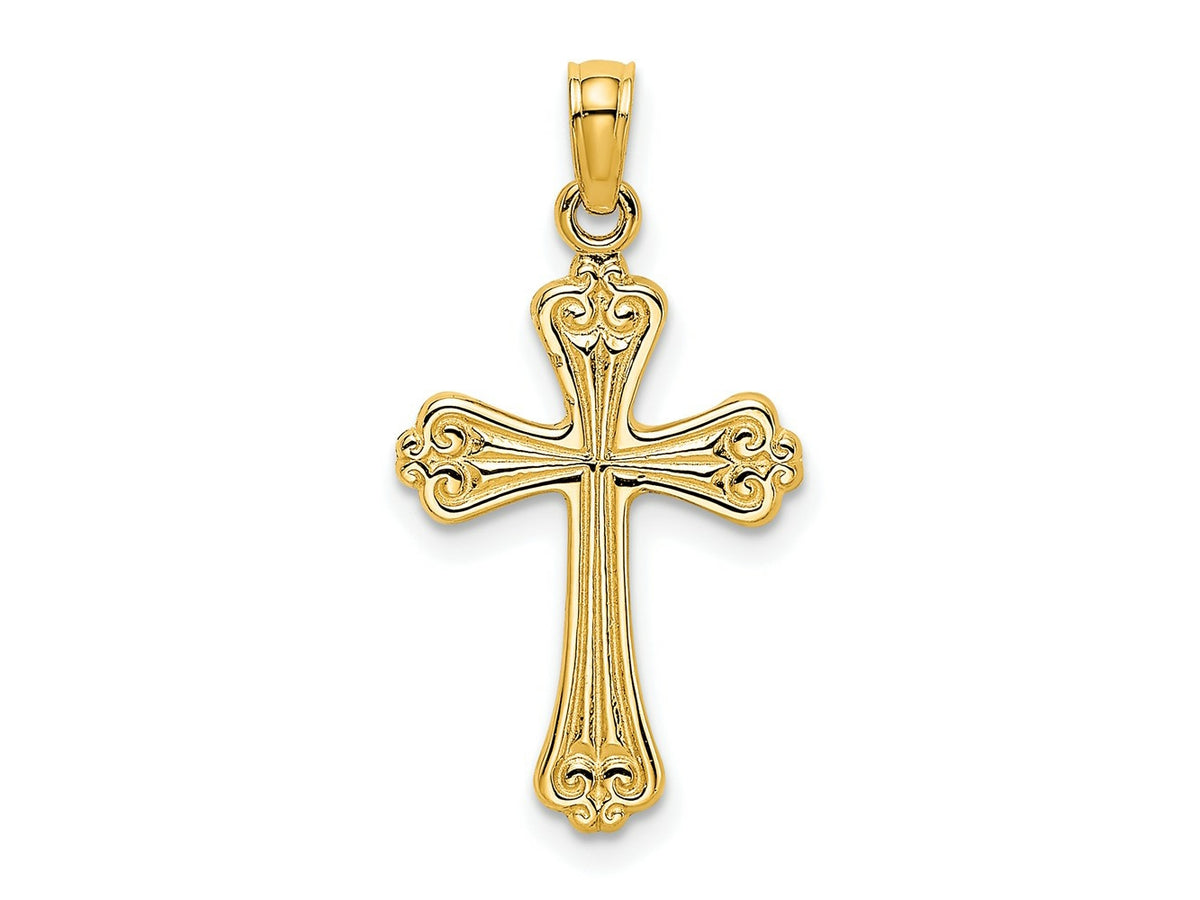 FJC Finejewelers 10 kt Yellow Gold Polished Engraved Cross Charm 19 x 13 mm