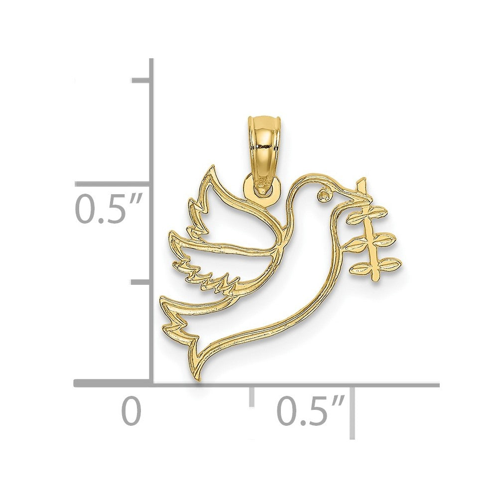 FJC Finejewelers 10 kt Yellow Gold Cut-Out Dove with Olive Branch Charm 17 x 17 mm