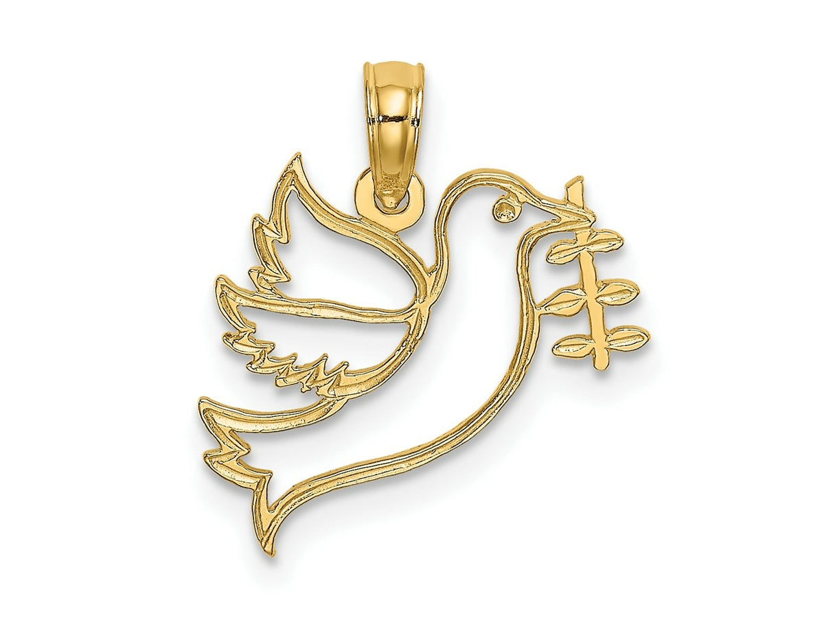 FJC Finejewelers 10 kt Yellow Gold Cut-Out Dove with Olive Branch Charm 17 x 17 mm