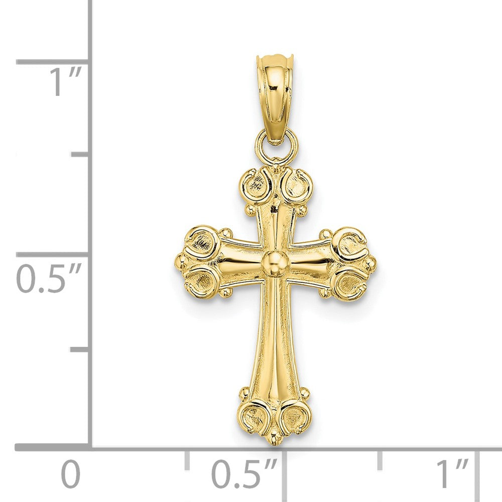 FJC Finejewelers 10 kt Yellow Gold Cross W/ Scroll Tips and Button Center Charm 23 x 12 mm