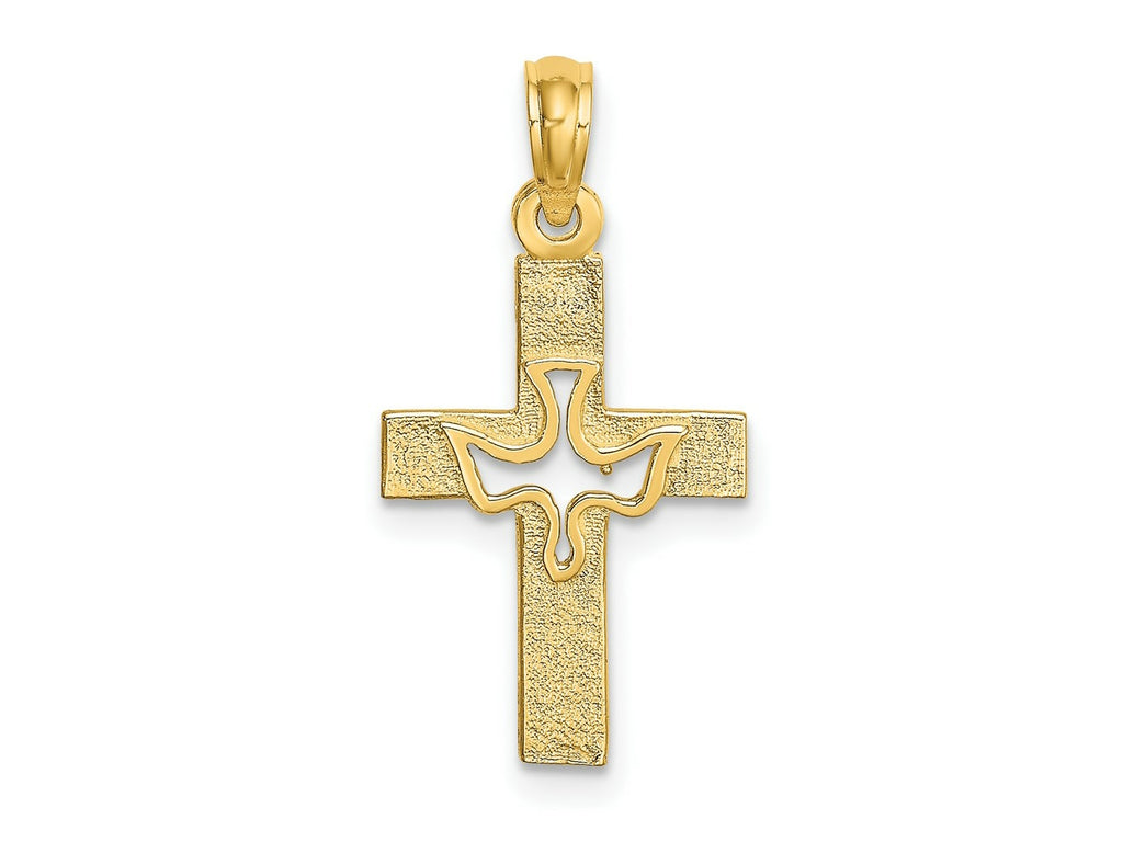 FJC Finejewelers 10 kt Yellow Gold Dove In Cross Charm 23 x 12 mm