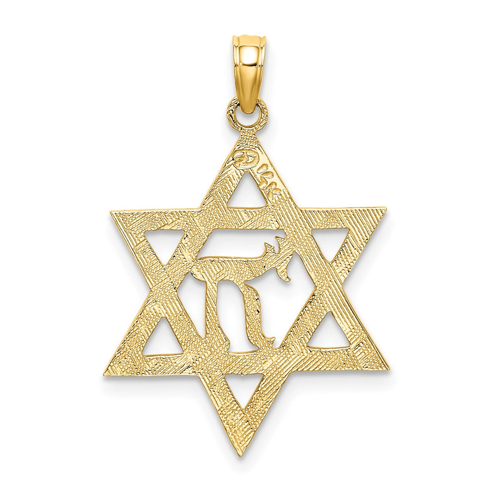 FJC Finejewelers 10 kt Yellow Gold Star of David W/ Chai Center Charm 26 x 20 mm
