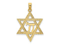 FJC Finejewelers 10 kt Yellow Gold Star of David W/ Chai Center Charm 26 x 20 mm