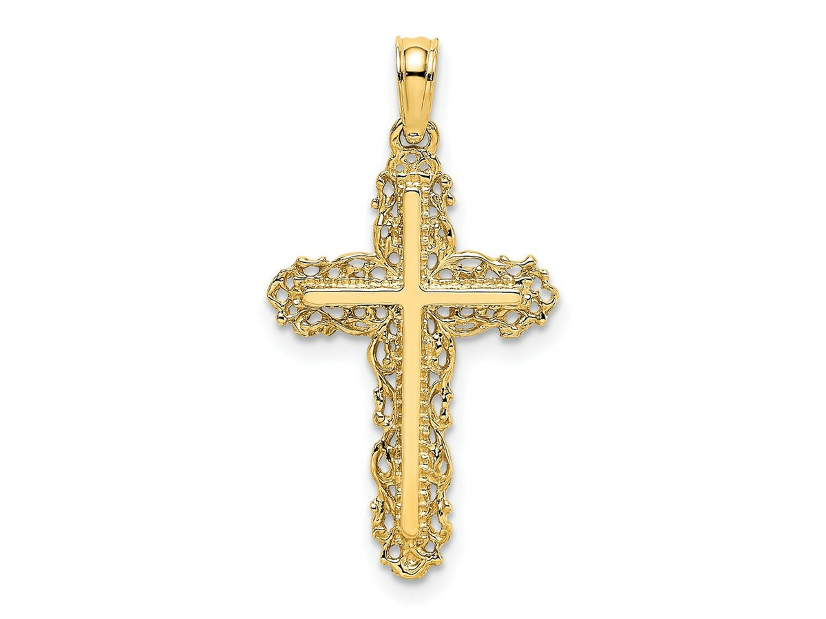 FJC Finejewelers 10 kt Yellow Gold Cross with Filigree Lace Trim Charm 21 mm