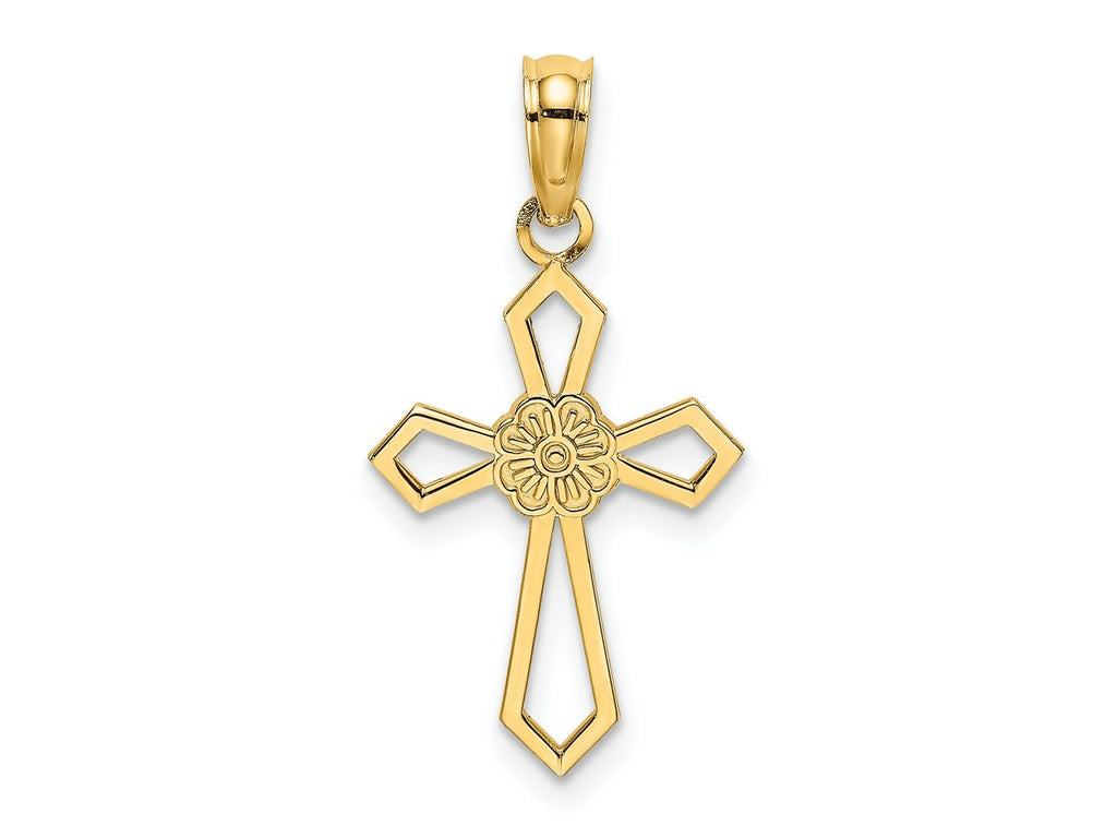 FJC Finejewelers 10 kt Yellow Gold Cut-Out and Flat Cross W/ Flower Charm 16 x 12 mm