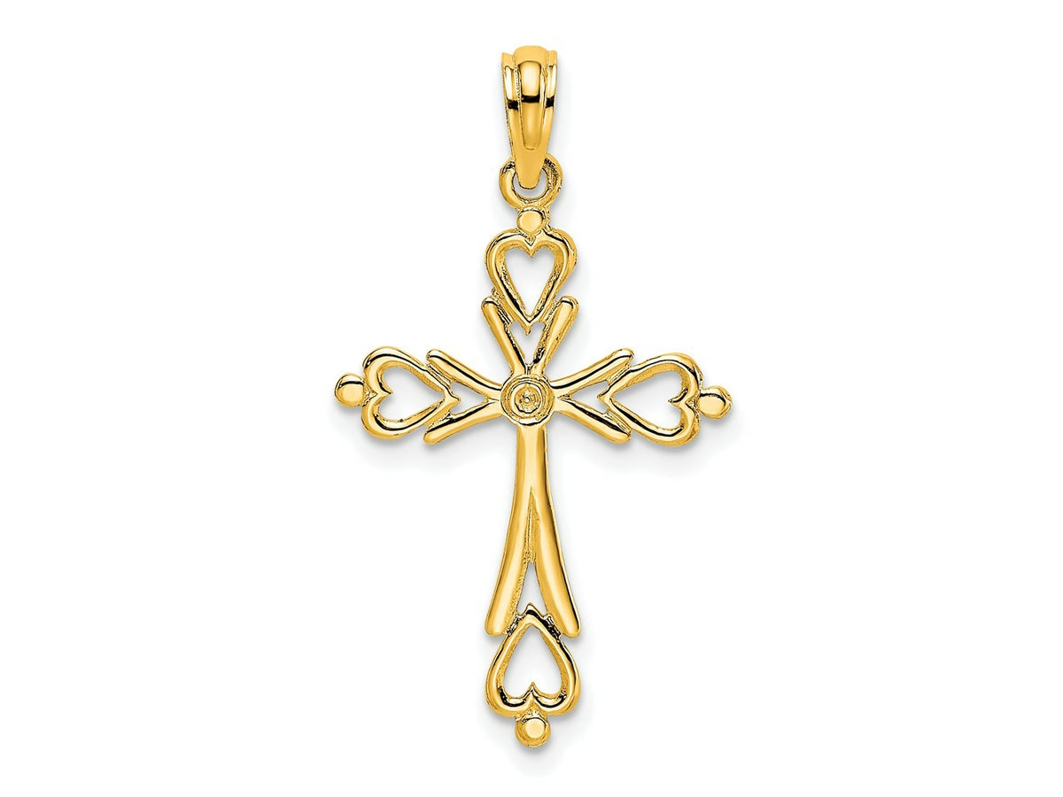 FJC Finejewelers 10 kt Yellow Gold Cross Cut-Out with Heart Ends Charm 23 x 16 mm