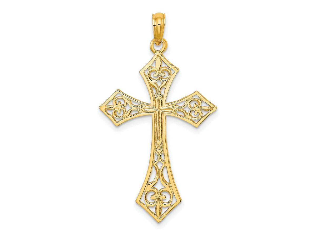 FJC Finejewelers 10 kt Yellow Gold Filigree Cross Charm 31 x 21 mm