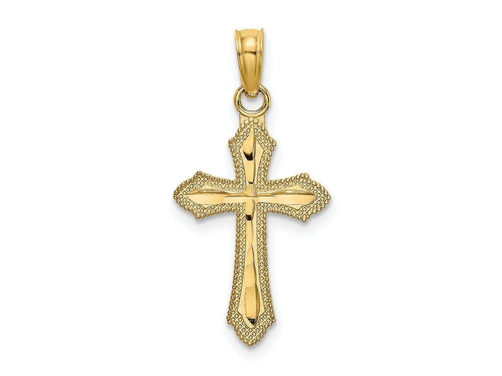 FJC Finejewelers 10 kt Yellow Gold Bright Cut with Beaded Edge Cross Charm 17 x 12 mm