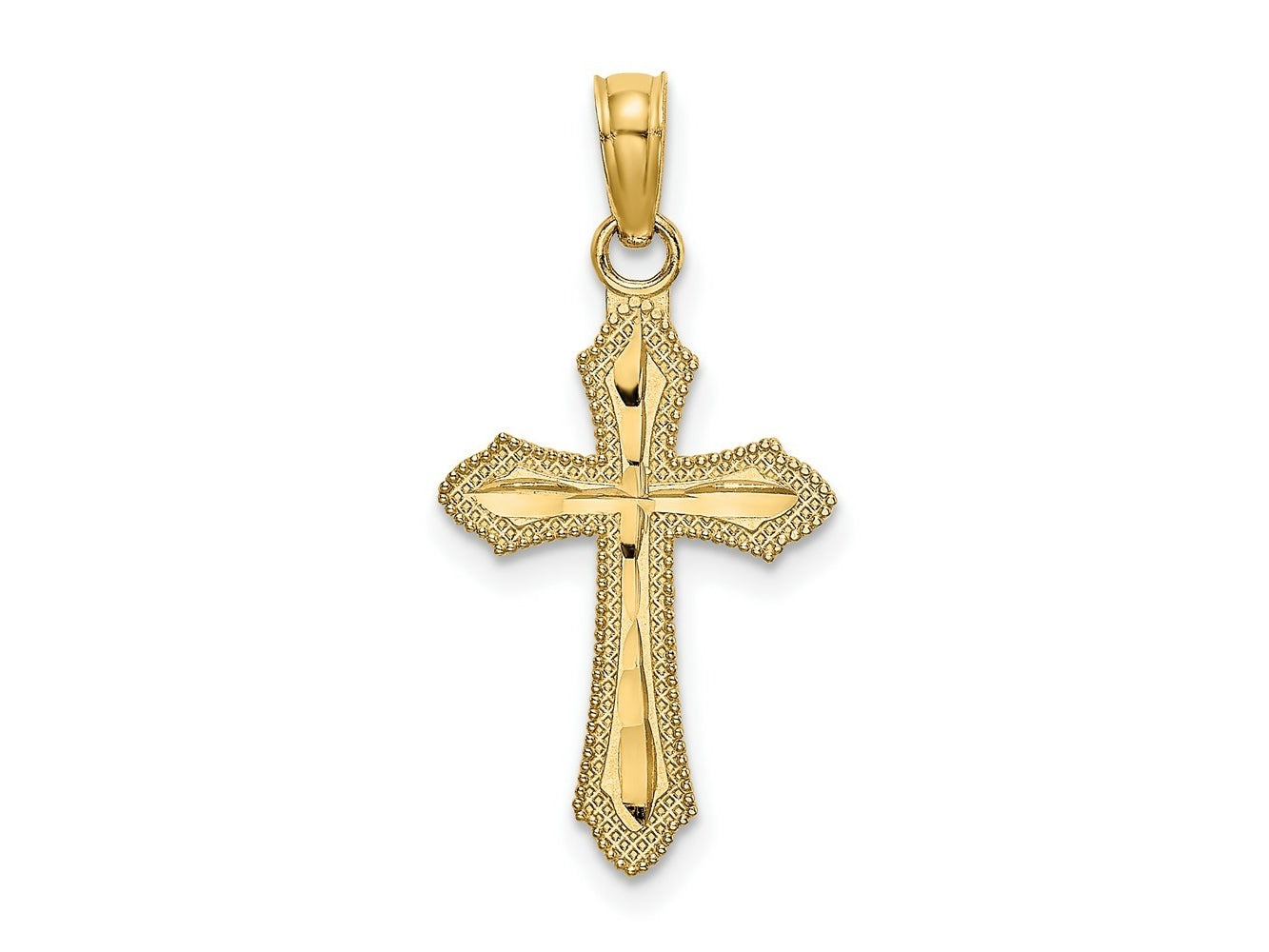FJC Finejewelers 10 kt Yellow Gold Bright Cut with Beaded Edge Cross Charm 17 x 12 mm
