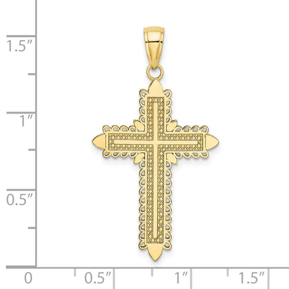 FJC Finejewelers 10 kt Yellow Gold with Lace Border Cross Charm 36 x 20 mm