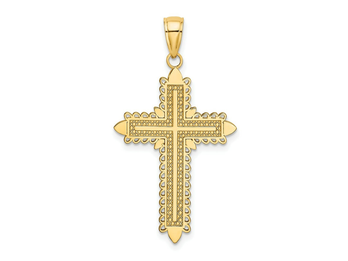 FJC Finejewelers 10 kt Yellow Gold with Lace Border Cross Charm 36 x 20 mm