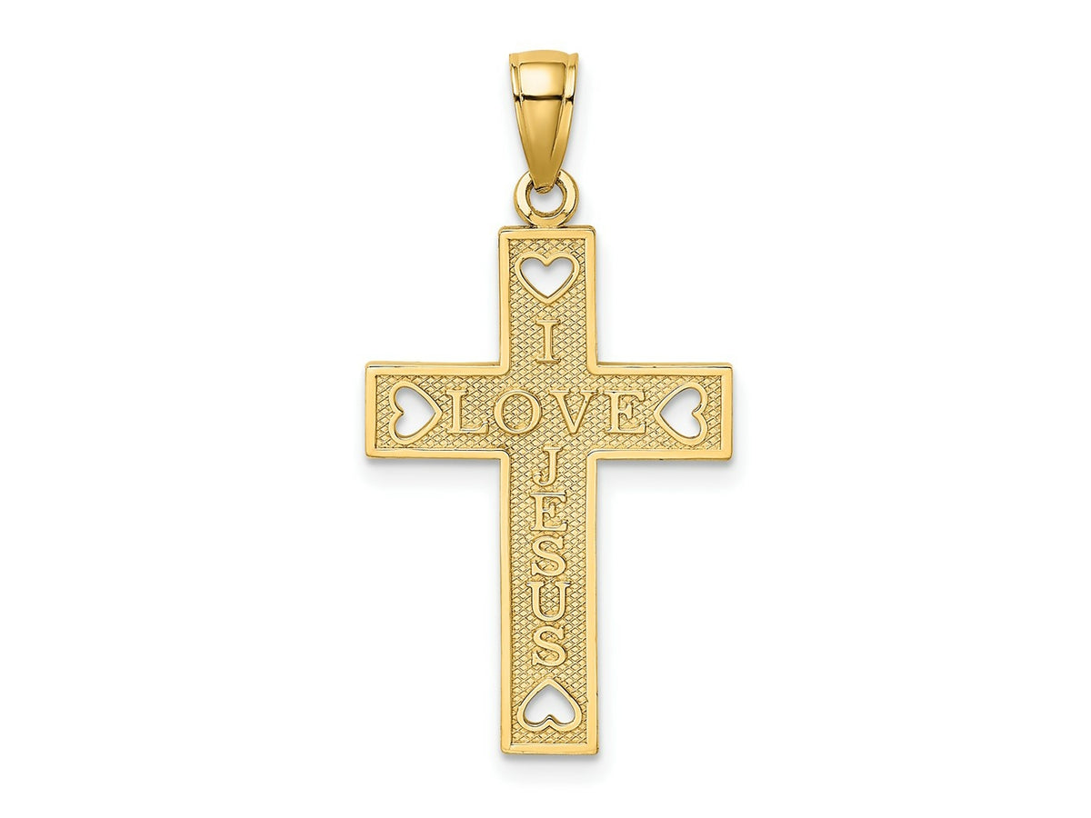 FJC Finejewelers 10 kt Yellow Gold I LOVE JESUS Cross with Hearts Charm 25 mm