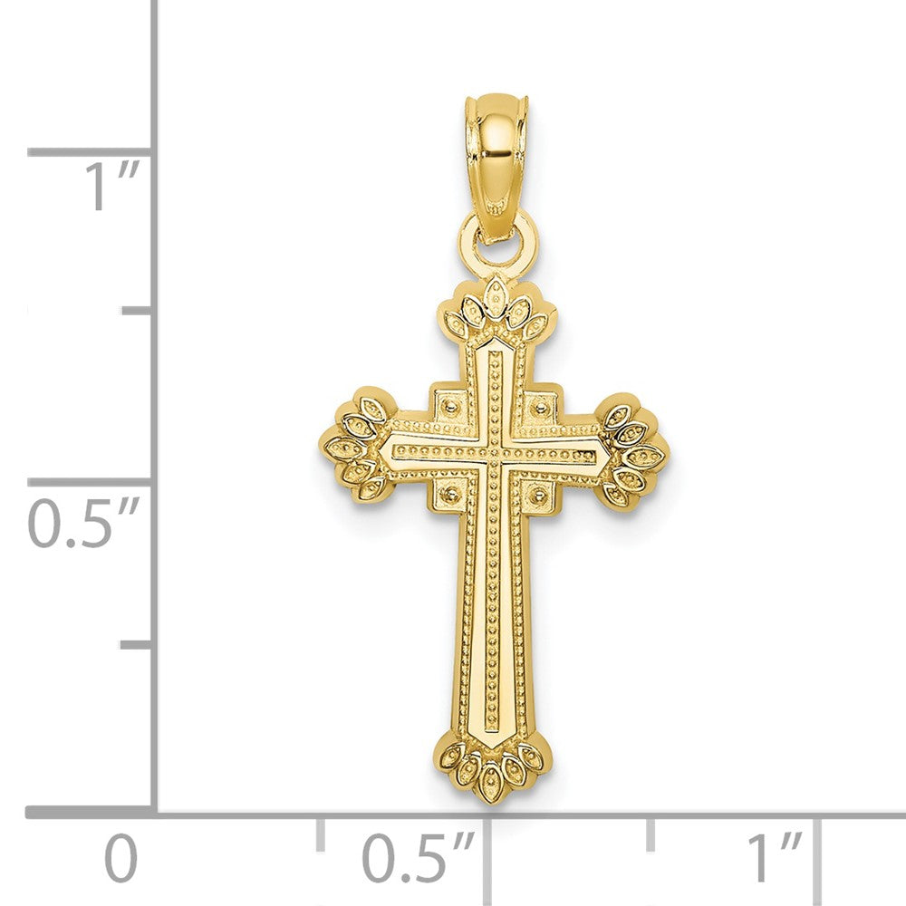 FJC Finejewelers 10 kt Yellow Gold Textured Leaves On Edges Cross Charm 24 x 13 mm