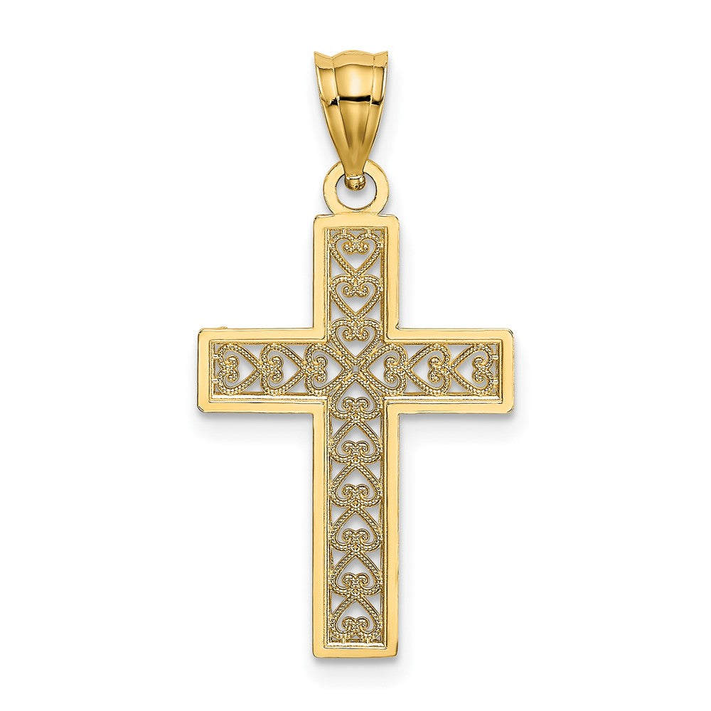 FJC Finejewelers 10 kt Yellow Gold Bright Cut Edge and Filigree Center Cross Charm 21 x 16 mm