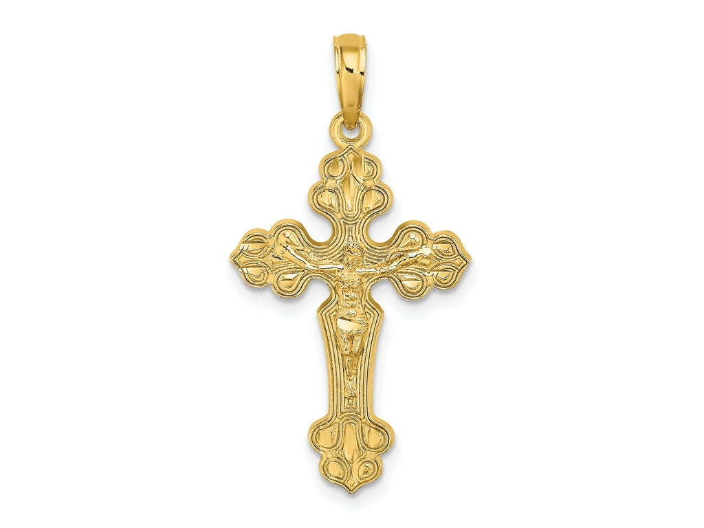 FJC Finejewelers 10 kt Yellow Gold Bright Cut Crucifix W /Fancy Tips Charm 29 x 16 mm