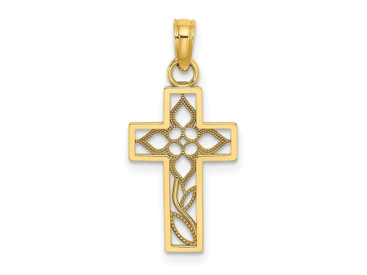 FJC Finejewelers 10 kt Yellow Gold Flower In Cross Charm 16 mm