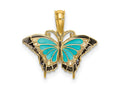 FJC Finejewelers 10 kt Yellow Gold Small Aqua Enameled Wings Butterfly Charm 15 x 17 mm