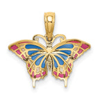 FJC Finejewelers 10 kt Yellow Gold Small Enameled Blue and Red Butterfly Charm 15 x 17 mm