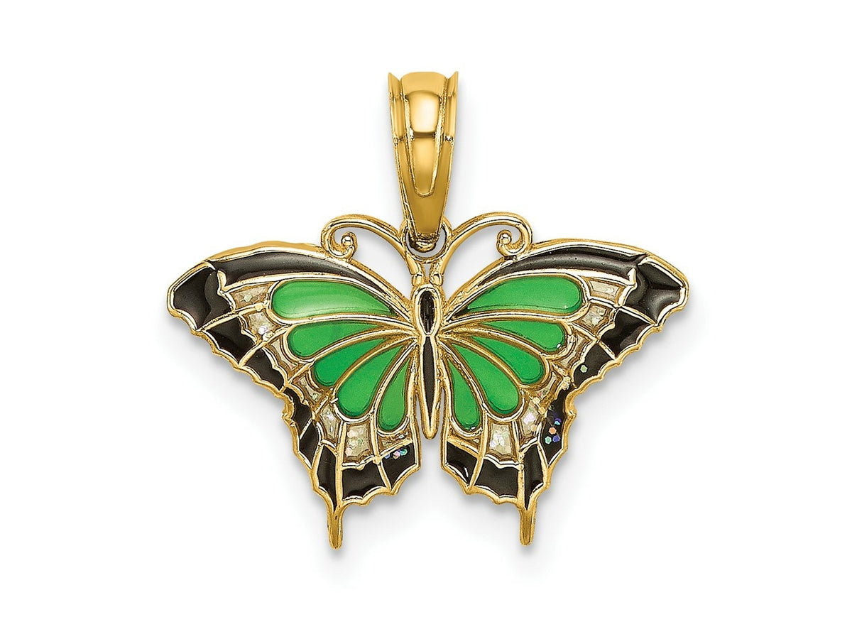 FJC Finejewelers 10 kt Yellow Gold Small Green Enameled Butterfly Charm 15 x 17 mm