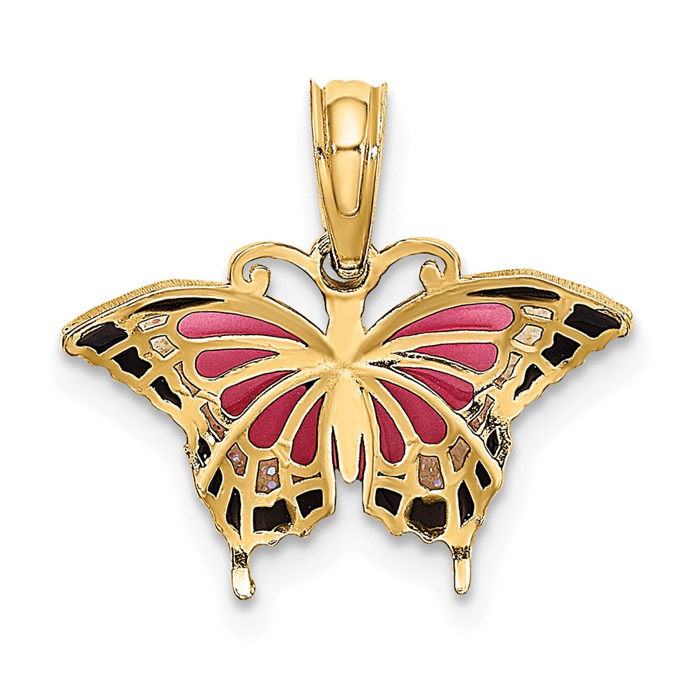 FJC Finejewelers 10 kt Yellow Gold Small Enameled Pink Butterfly 15 x 17 mm