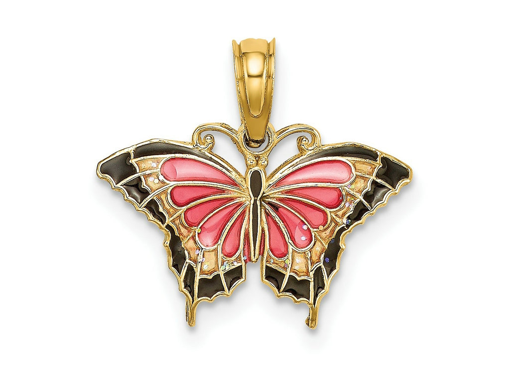 FJC Finejewelers 10 kt Yellow Gold Small Enameled Pink Butterfly 15 x 17 mm