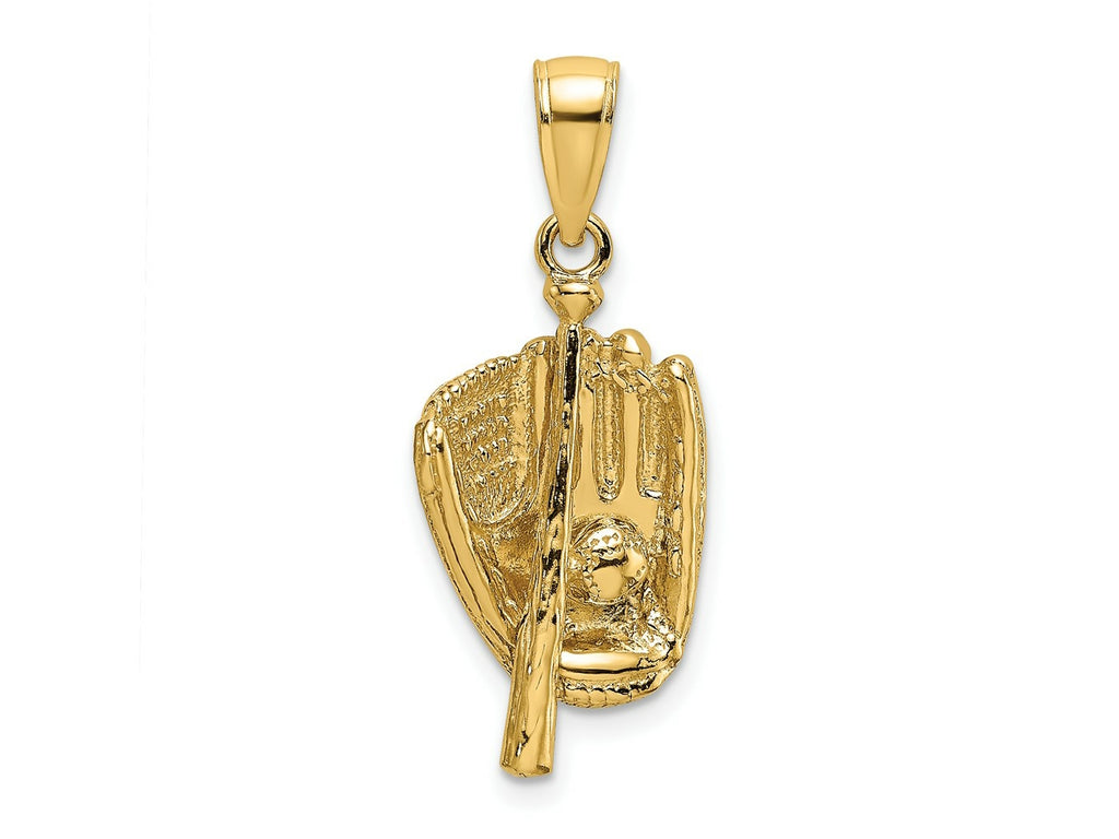 FJC Finejewelers 10 kt Yellow Gold 3-D Polished Baseball Glove, Bat and Ball Charm 16 x 11 mm