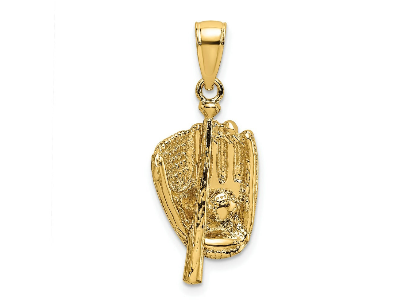 FJC Finejewelers 10 kt Yellow Gold 3-D Polished Baseball Glove, Bat and Ball Charm 16 x 11 mm