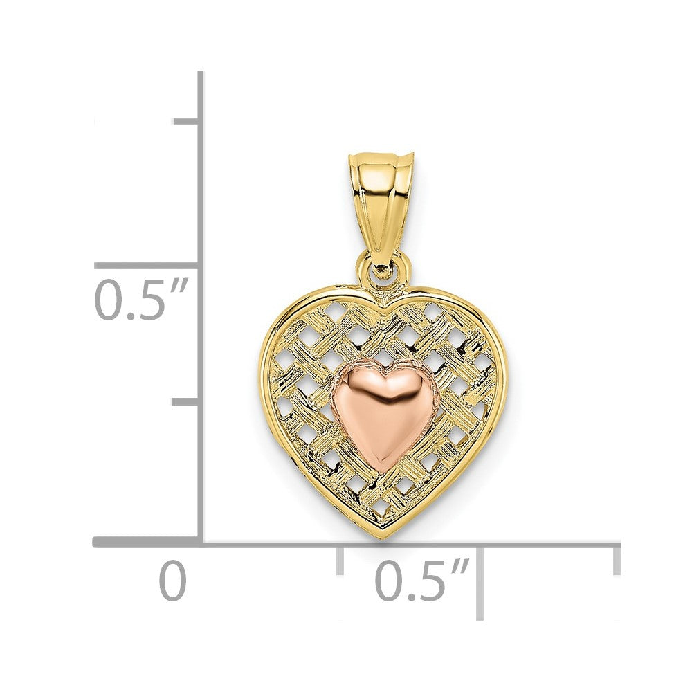 FJC Finejewelers 10 kt Yellow and Rose Gold Polished Heart On Woven Heart Charm 16 mm x 11.4 mm