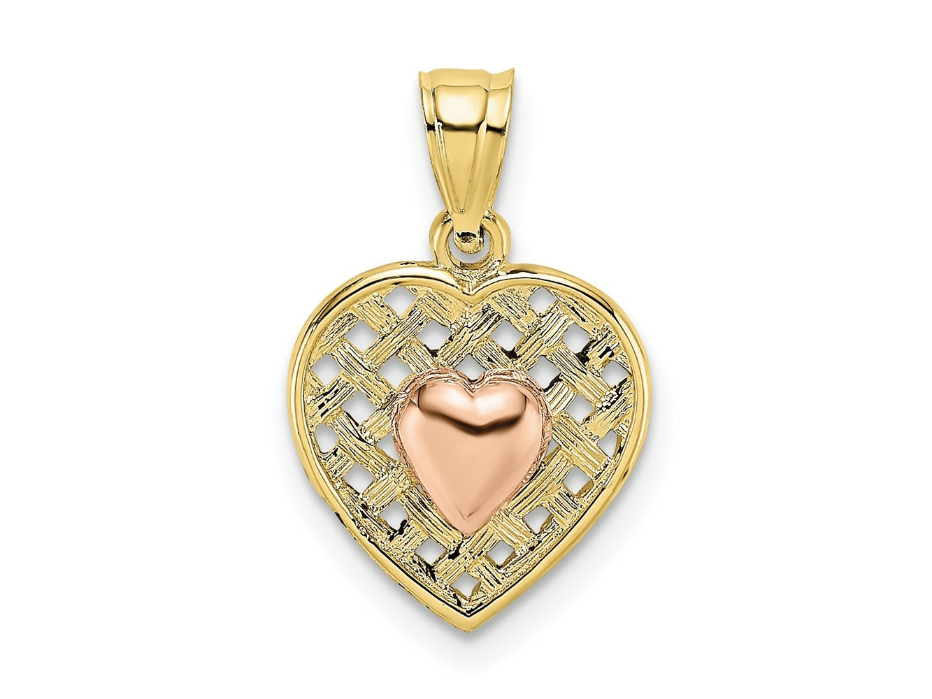 FJC Finejewelers 10 kt Yellow and Rose Gold Polished Heart On Woven Heart Charm 16 mm x 11.4 mm